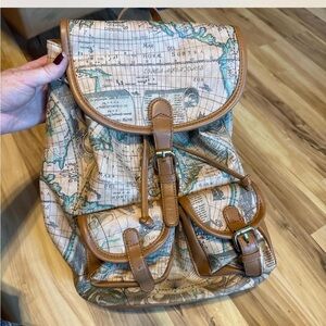 Vintage Tan Map Backpack